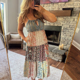 Latte Bohemian Patchwork Midi Dress
