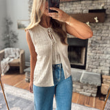 Oatmeal Pointelle Knit Tie Front Vest