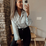 Distinctive Charm Slate Satin Button-Up