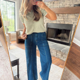 Washed Cobalt Structured Denim Pants