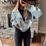 Denim Gauze Studded Hoodie Jacket