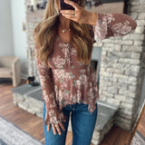Red Bean Floral Mesh Drapy Blouse
