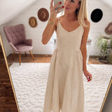 Beige Essential Linen Midi Dress