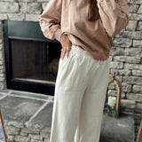 Cream Total Comfort Wide Leg Front Seam Lounge Pant