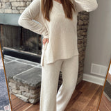 Cream Ribbed Duo Top and Pants Set
