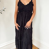 Flawless Presence Black Textured Tie-Shoulder Midi