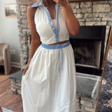 Blue/White Striped Collar Halter Top