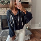 Cleo Charcoal Cropped Knit Hooded Sweater