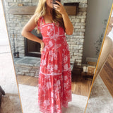 Red Maribel Bloom Midi Dress