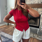 Red Orlisse Button Front Top