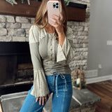 Go With The Flow Olive Multi Bell Sleeve Henley