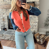 Punch Orange Contrast Stitch Cardigan