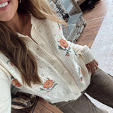 Ecru Needlepoint Rose Cardigan