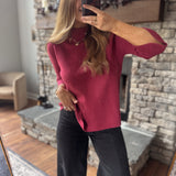 Berry Bellatrix Mock Neck Bell Sleeve Sweater