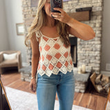 Coral Rose Checkered Crochet Tank Top