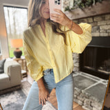 Lemon Cotton Button Up Peasant Blouse