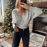 Heather Gray Crossover Sweater Bodysuit