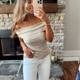 Taupe/Sky Sandy Shores Off Shoulder Top