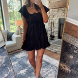 Reese Black Front Tie Short Sleeve Tiered Mini