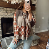 Nellie Charcoal Plaid Patch Color Block Long Sleeve