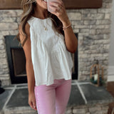 Wild West Off White Sleeveless Gathered Poplin Top