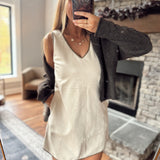 Ecru Suede Shift Mini Dress