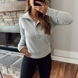 Heather Gray Anslie Waffle Knit Half Button Pullover