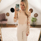 Blooming Hues Almond Multi Mesh and Jersey Long Sleeve Body Suit