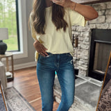 Mica Steel Blue HR Straight Leg Step Hem Denim