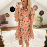 Peachy Paradise Floral Collared Mini