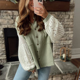 Sal Pistachio Sweater Sleeve Gauze Button-Up