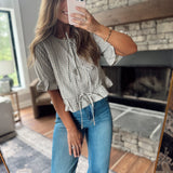 Jules Striped Front Tie Ruffle Hem Blouse