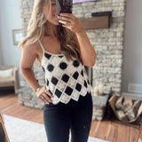 Black Natural Checkered Crochet Tank Top