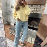 Mica Medium HR Daisy Embroidered Straight Denim