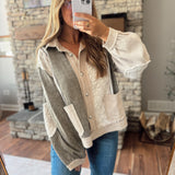 Beige Paisley Contrast Colorblock Quilted Jacket