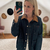 Indigo Denim Striped Shacket IN STORE