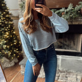 Dusty Blue Drop Shoulder Crop Top