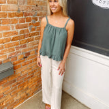 Breezy Aesthetic Sage Ruffle Tie-Strap Tank