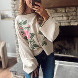 Ivory Rose Embroidered Sweater