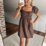 Dark Brown Ditsy Floral Mini Dress