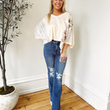 Flouncing Around Cream Oversized Contrast Top