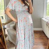 Blossoming Charm Mint Floral Tiered Midi