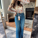 Risen Dark Tummy Control HR Crop Wide Jeans