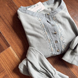 Jazzy Dusty Blue Embroidered French Terry Long Sleeve Henley