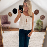 Stunner White Floral Embroidered Front Tie Tank IN STORE