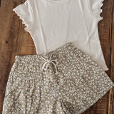 Mocha Floral Drawstring Shorts