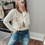 Ivory Wishing On A Star Sequins Crew Knit Sweater