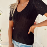 Break Out Black Rib. Knit Top