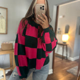 All That H. Green/ Hot Pink Check Sweater
