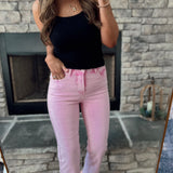 Risen Acid Pink Tummy Control Ankle Straight Raw Hem Denim